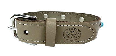 Sazzz Hundehalsband Abenteuer Stein Klassisches Leder Taupe